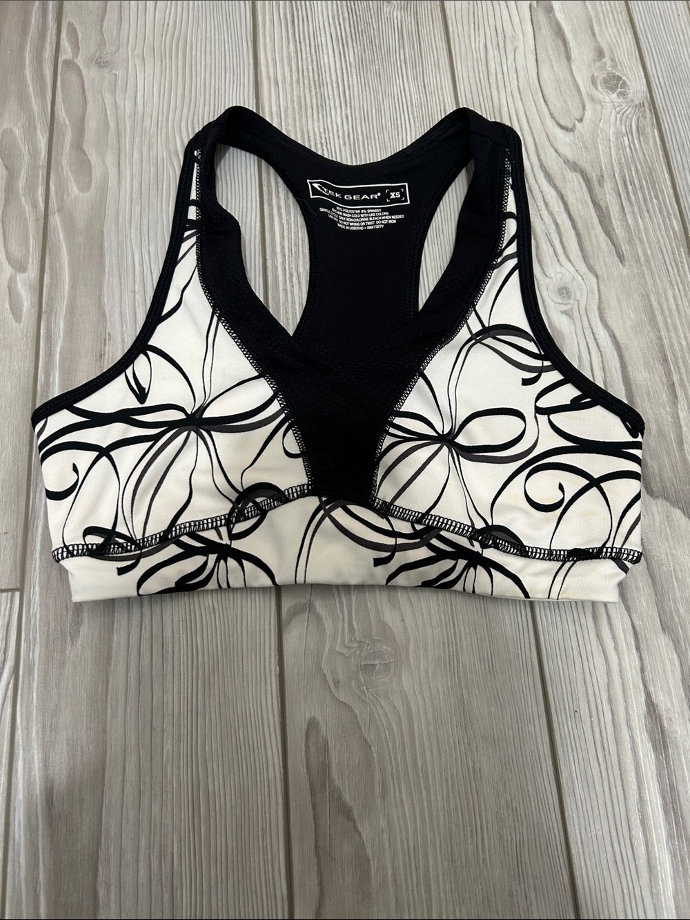 tek gear Black & White Racerback Sports Bra with Swirl Print